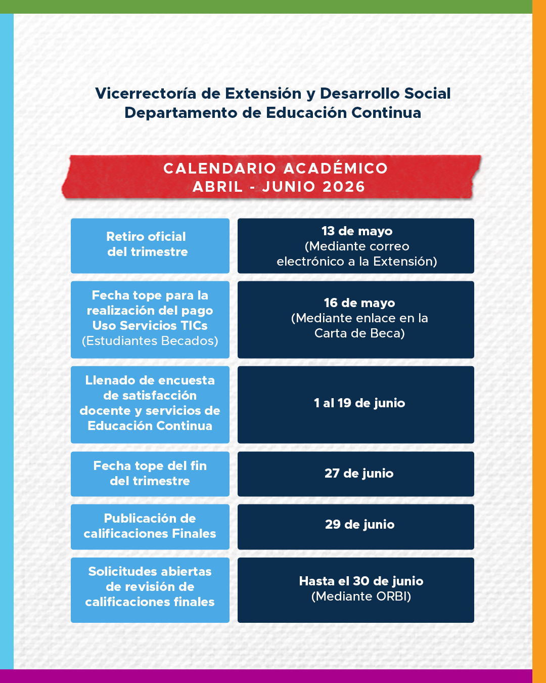 Calendario de inscripcion de educacion continua